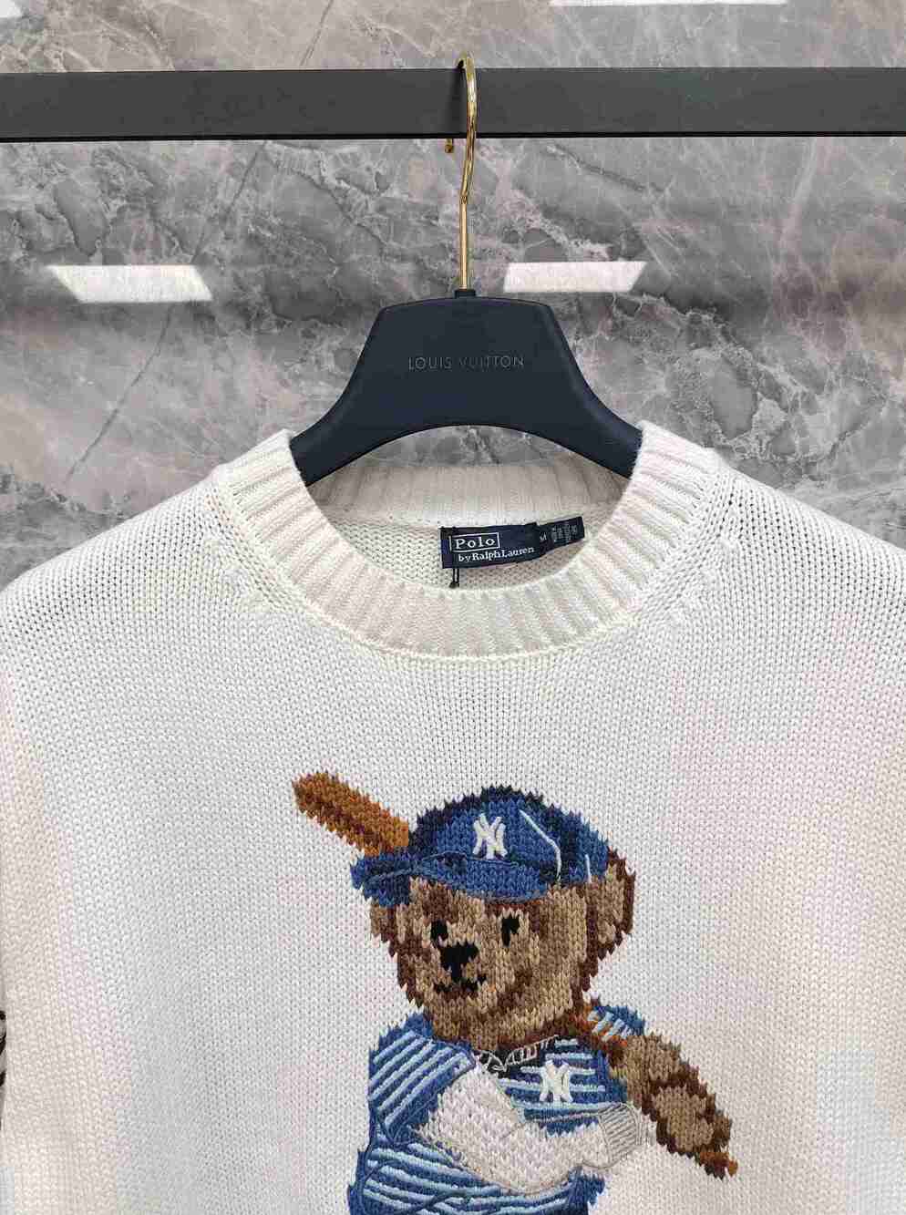 White Polo Ralph Lauren Classic Polo Baseball Graphic Knitted Crew Sweater - Picture 3 of 7